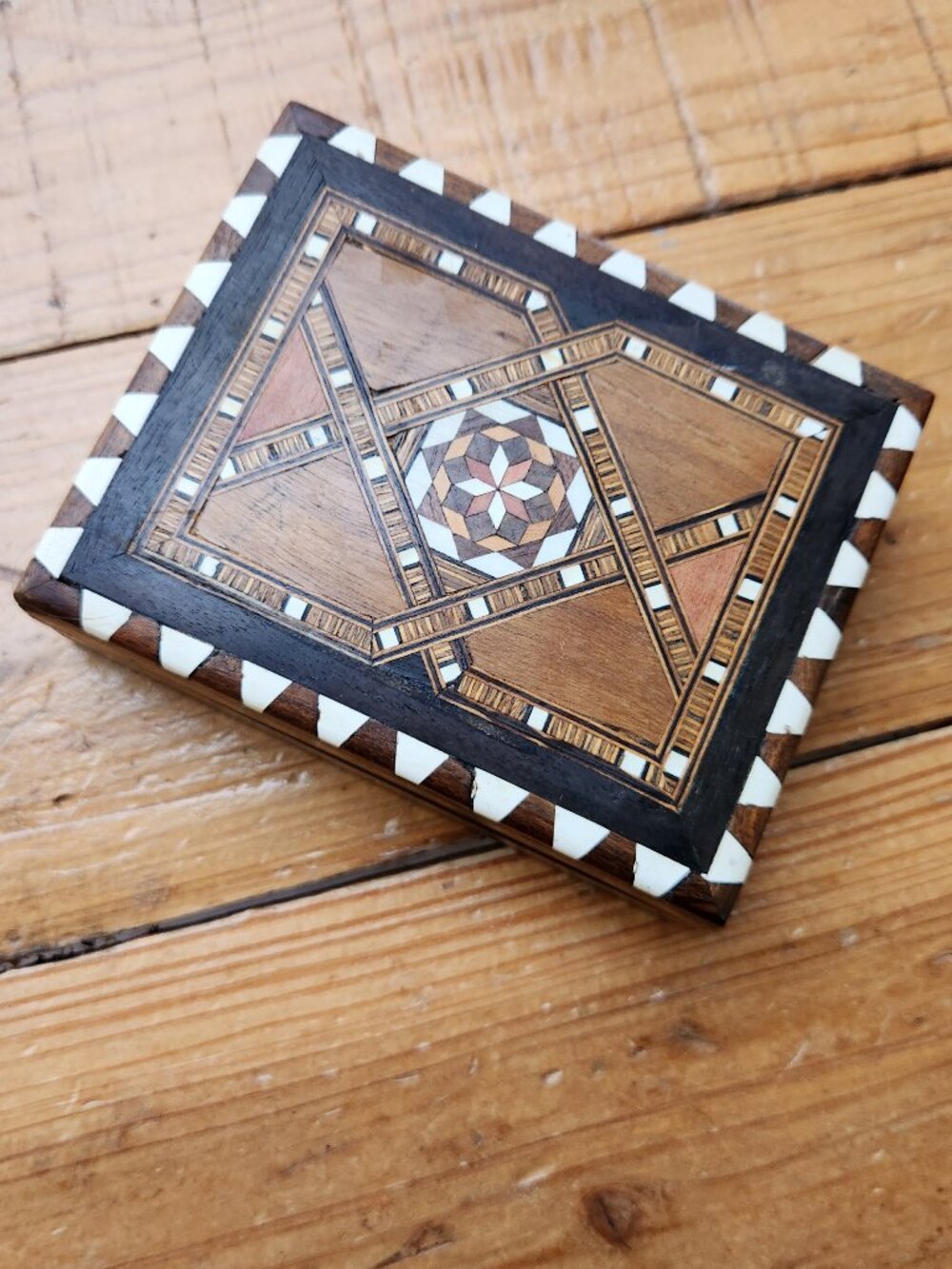 Vintage handmade wooden inlaid treasure box